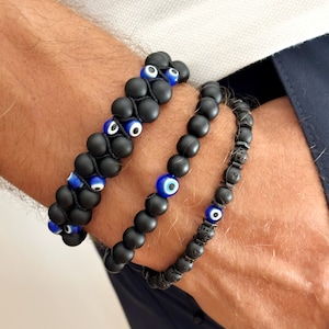 Onyx Bracelet with Evil Eye, Men Bracelet, Popular Gift for Men, Men Jewelry, Adjustable Bracelet, Gemstone Bracelet