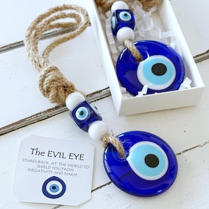 Blue Glass Evil Eye Wall Hanging, Unique New Home Gift, Home Protection, Greek Evil Eye Bead in Box, Unique Evil Eye Home Decor