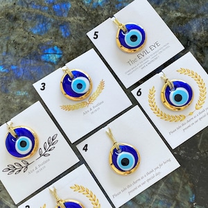 Evil Eye Beads, BULK Unique Wedding Favors, Personalized, Greek Wedding, Gold Evil Eye Beads, Wedding Favors for Guests, Evil Eye Card