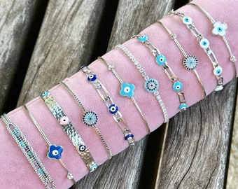 Silver Cuff Bracelet, Evil Eye Bracelet, Greek Evil Eye Jewelry, Christmas Jewelry Gift Ideas, Protective Jewelry, Good Luck Charm