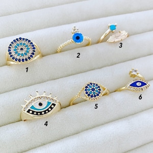 Blue Evil Eye Ring, Adjustable Gold Ring, Dainty Ring, Zircon Evil Eye Ring, Greek Evil Eye, Evil Eye Jewelry, Gift For Her, Everyday Ring
