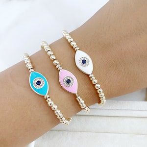 Evil Eye Beaded Bracelet, Birthday Gift for Her, Greek Evil Eye Protection Jewelry, Gold Link Chain Bracelet