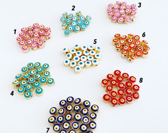 Evil Eye Spacer Beads for Jewelry Making, DIY Evil Eye Jewelry Kit with 7mm Gold Connectors, Gold Evil Eye Charms, Evil Eye Bracelet