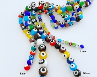 Assorted Evil Eye Beads, Round Evil Eye Beads, 6mm to 12mm, Lampwork Glass Beads, Evil Eye Jewelry, Round Multicolor Beads, Wholesale Beads