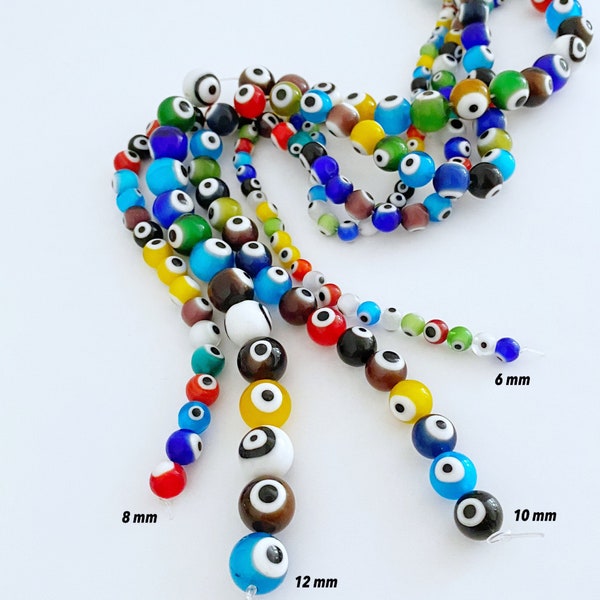 Assorted Evil Eye Beads, Round Evil Eye Beads, 6mm to 12mm, Lampwork Glass Beads, Evil Eye Jewelry, Round Multicolor Beads, Wholesale Beads