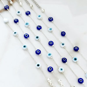 Minimal Evil Eye Bracelet, Dainty Silver Bracelet, Greek Evil Eye Bead, Turkish Evil Eye Jewelry, Silver Chain Bracelet