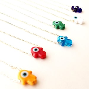Hamsa Evil Eye Necklace, Gold Silver Necklace, Good Luck Charm Necklace, Hamsa Hand Charm Necklace, Greek Evil Eye Jewelry, Mom Gift