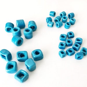 10 Pcs Turquoise Glass Beads, Murano Beads DIY, Greek Beads for Necklace, DIY Jewelry Making - Turquoise Tube Beads, Cubic Spacer Beads