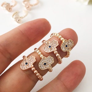 Adjustable Hamsa Hand Ring, Minimalist Yoga Ring, Gold & Rose Gold Ring, Birthday Gift Her, Good Luck Jewelry, Fatima Hand Ring