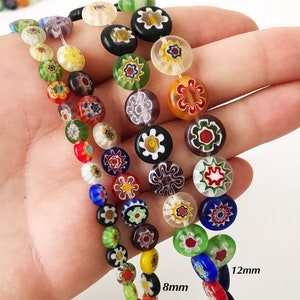 Millefiori Flat Coin Glass Beads, Italian Floral Millefiori Beads, Unique Jewelry Making DIY,  Millefiori Flat Round Glass Beads