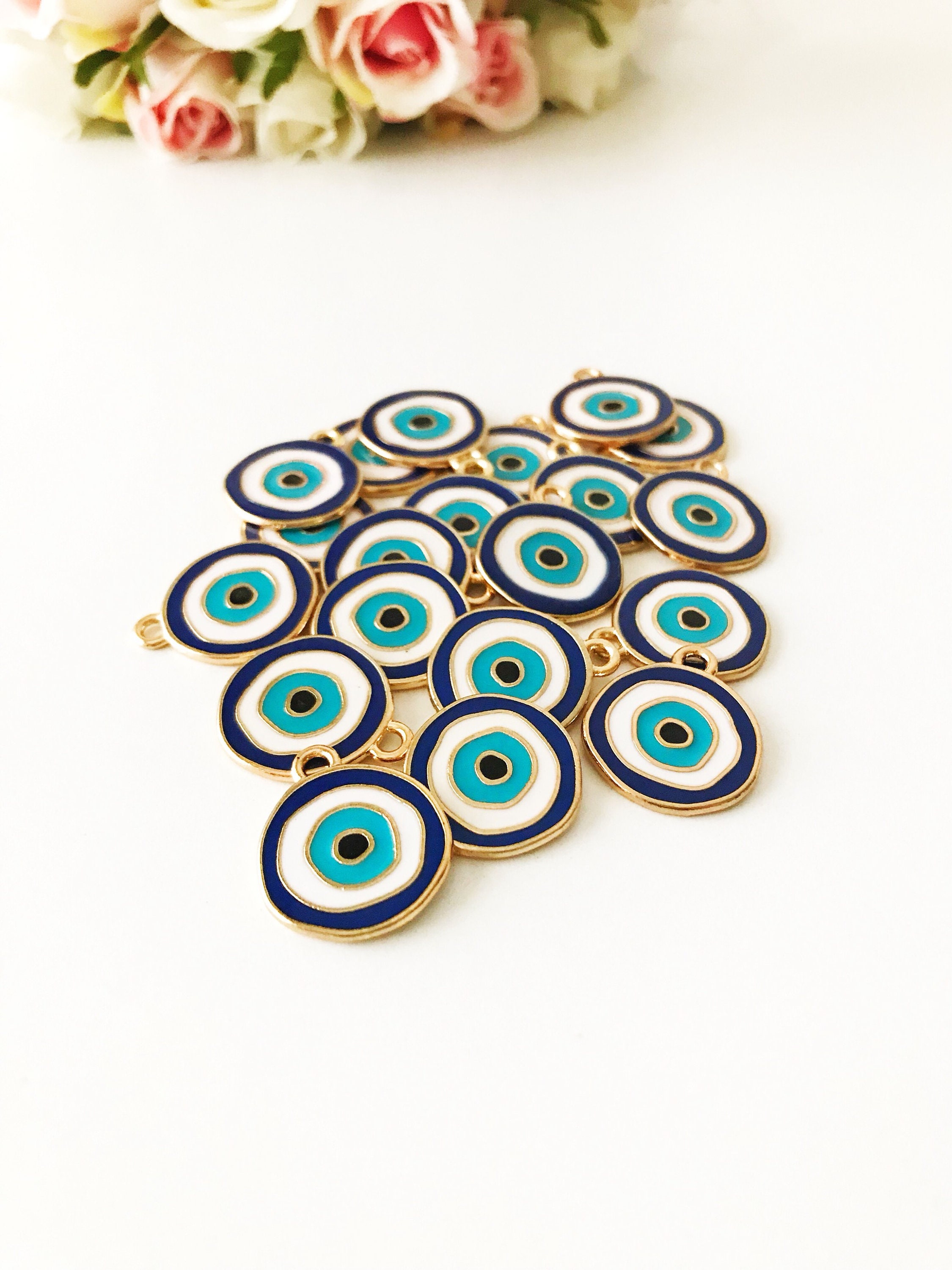 Gold Plated Evil Eye Charm Enamel Evil Eye Charm Evil Eye Etsy