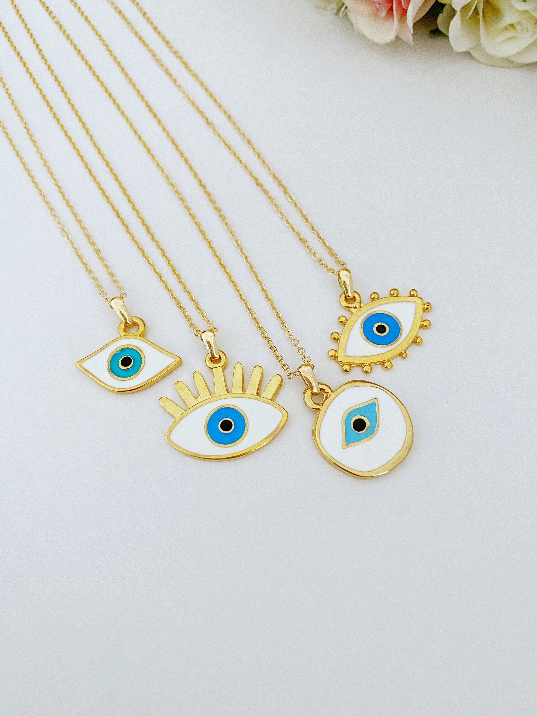 Evil Eye Necklace White Evil Eye Bead Gold Necklace | Etsy