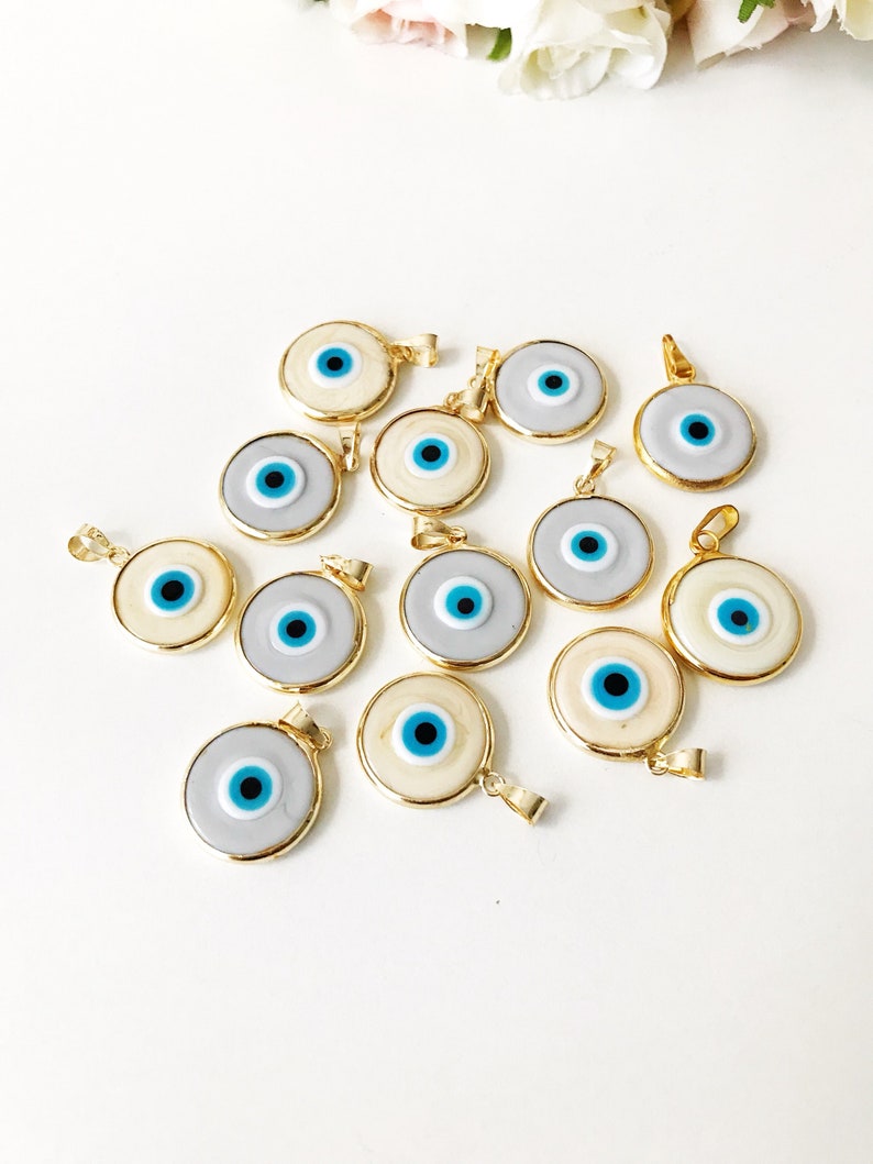 Evil eye beads 5 pcs, murano glass beads, evil eye charm for necklace, glass evil eye charms, evil eye necklace, ojoturco charms, maldeojo image 4