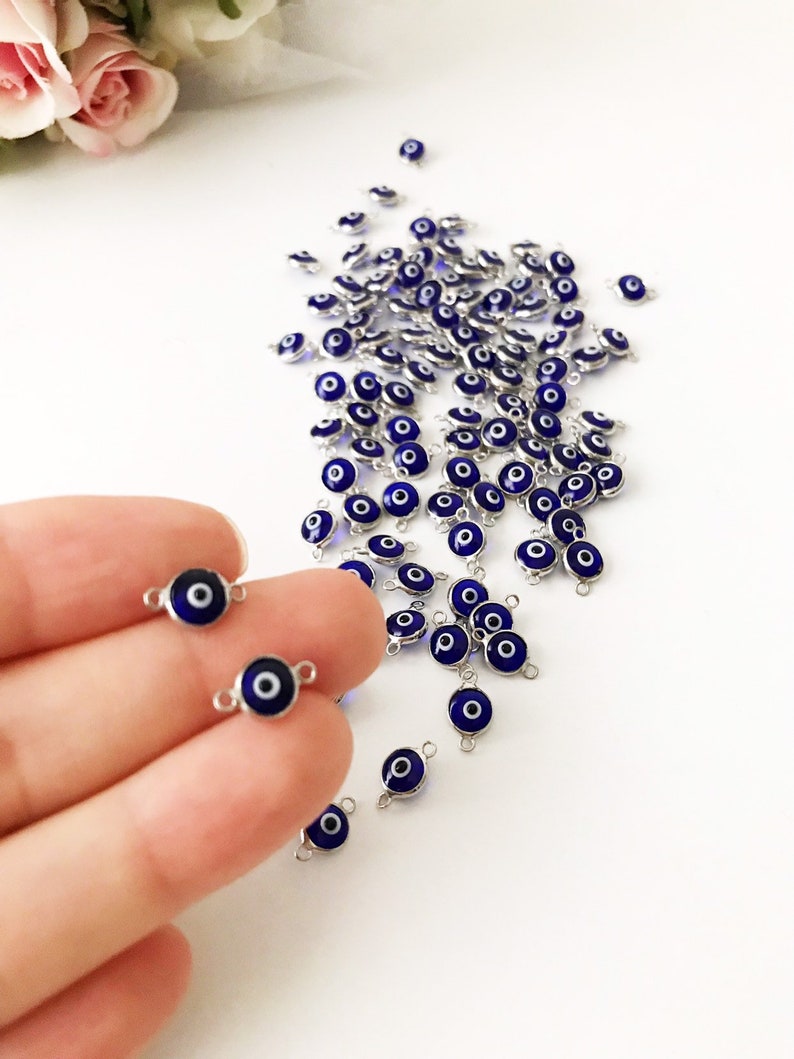 Mini Glass Evil Eye Beads, Blue Evil Eye Charm, Connectors for Unique Jewelry Making, Glass Beads for Bracelets and Necklaces, Good Luck bild 7