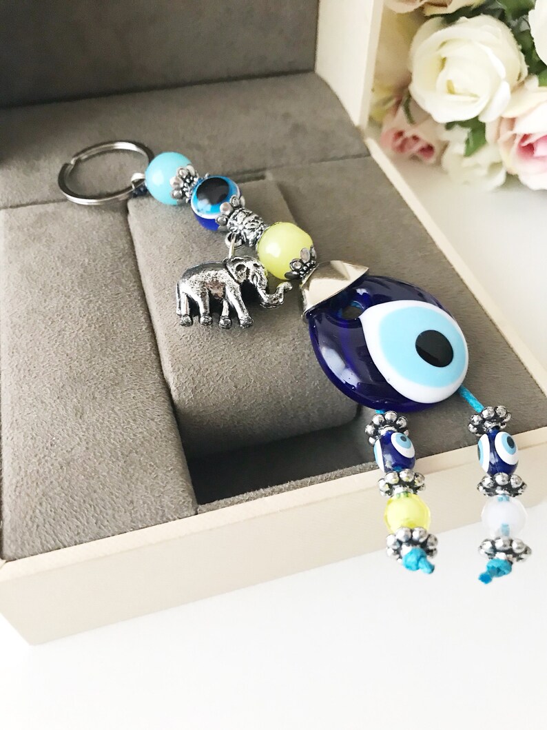Elephant Keychain Evil Eye Keychain Elephant Keyrings Yoga Etsy