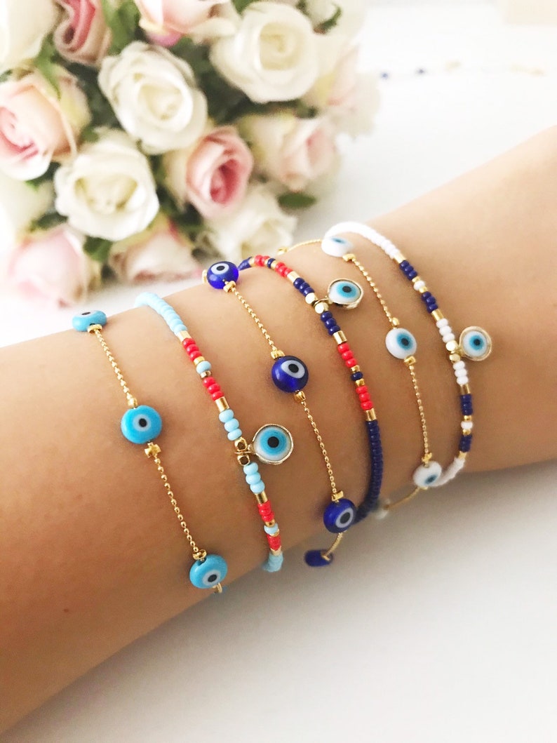 Evil Eye Bracelet Evil Eye Charm Bracelet Seed Beads Etsy