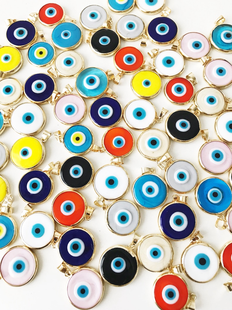 evil eye bead, bulk, murano glass beads, evil eye pendant, evil eye charm, gold evil eye charm, 24K gold frame, malocchio, gold pendant image 8