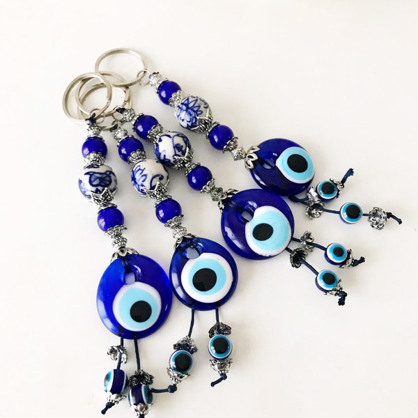 Evil eye key chain, ceramic charm keychain, evil eye key ring, evil eye bag charm, nazar boncuk, protection keychain, yoga keychain, eye