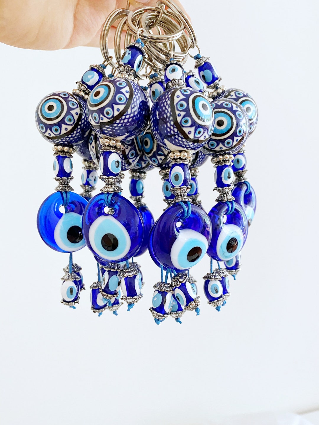 Evil Eye Key Chain Ceramic Charm Keychain Evil Eye Key Ring Etsy