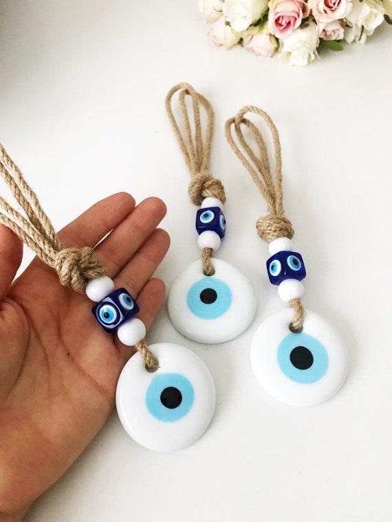 Blue Evil Eye Bead, Handmade Glass Bead with no Hole, 7cm, Greek Evil Eye