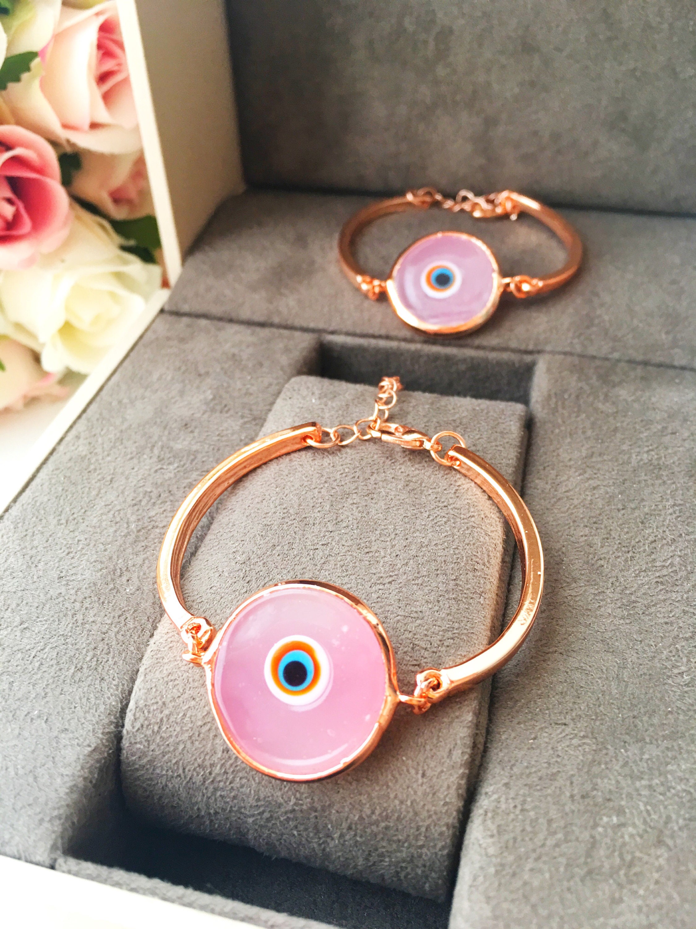 Baby Pink Evil Eye Bracelet Evil Eye Murano Glass Bracelet Etsy