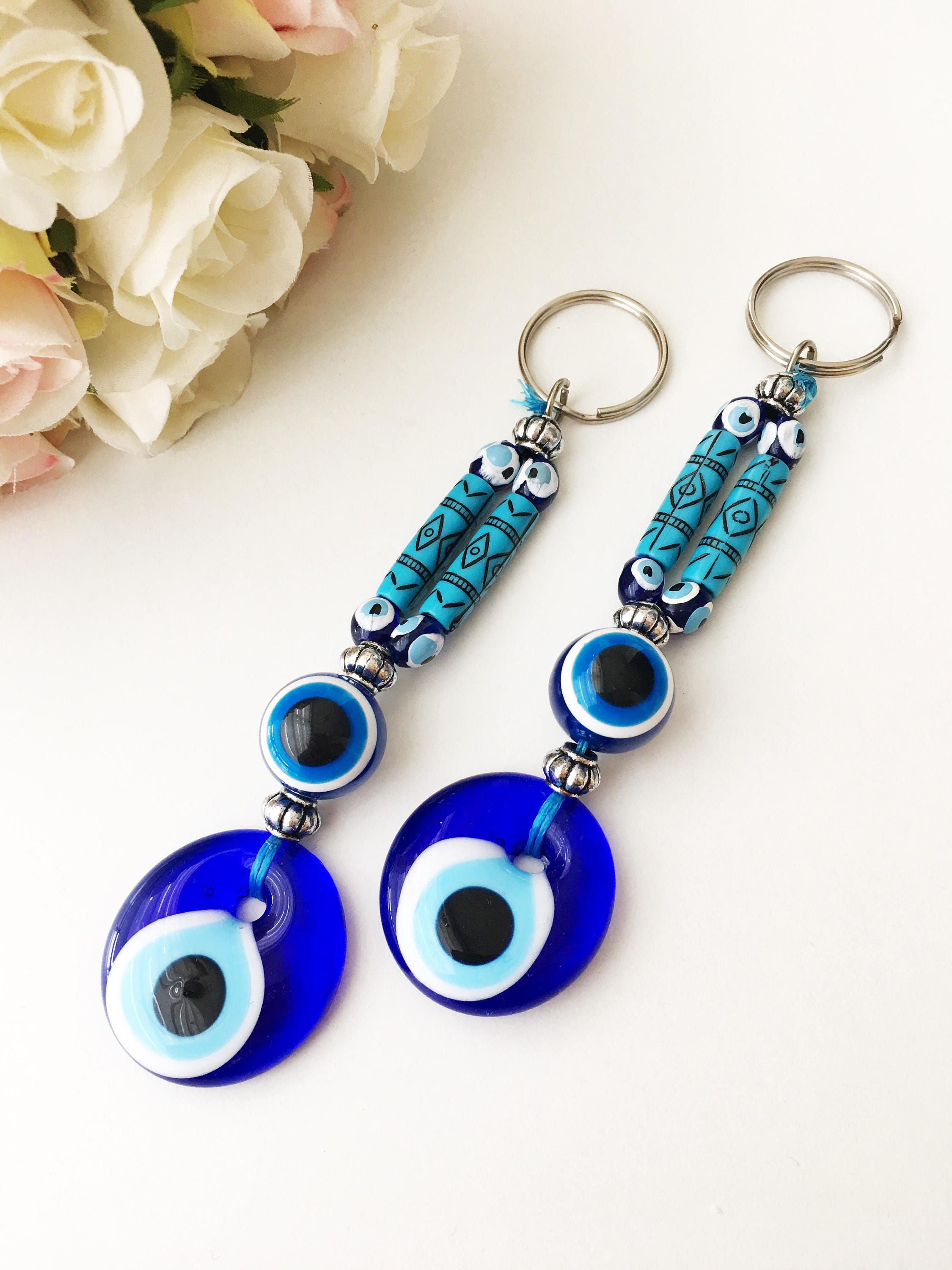 Evileyefavor Lucky Owl Keychain with Evil Eye Protection Blue