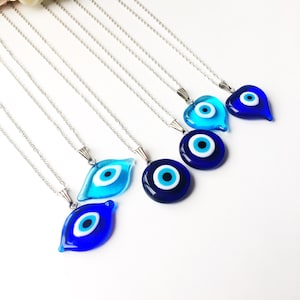 Evil eye necklace, blue evil eye bead, evil eye charm necklace, nazar boncuk, glass evil eye bead, turkish evil eye, silver necklace jewelry