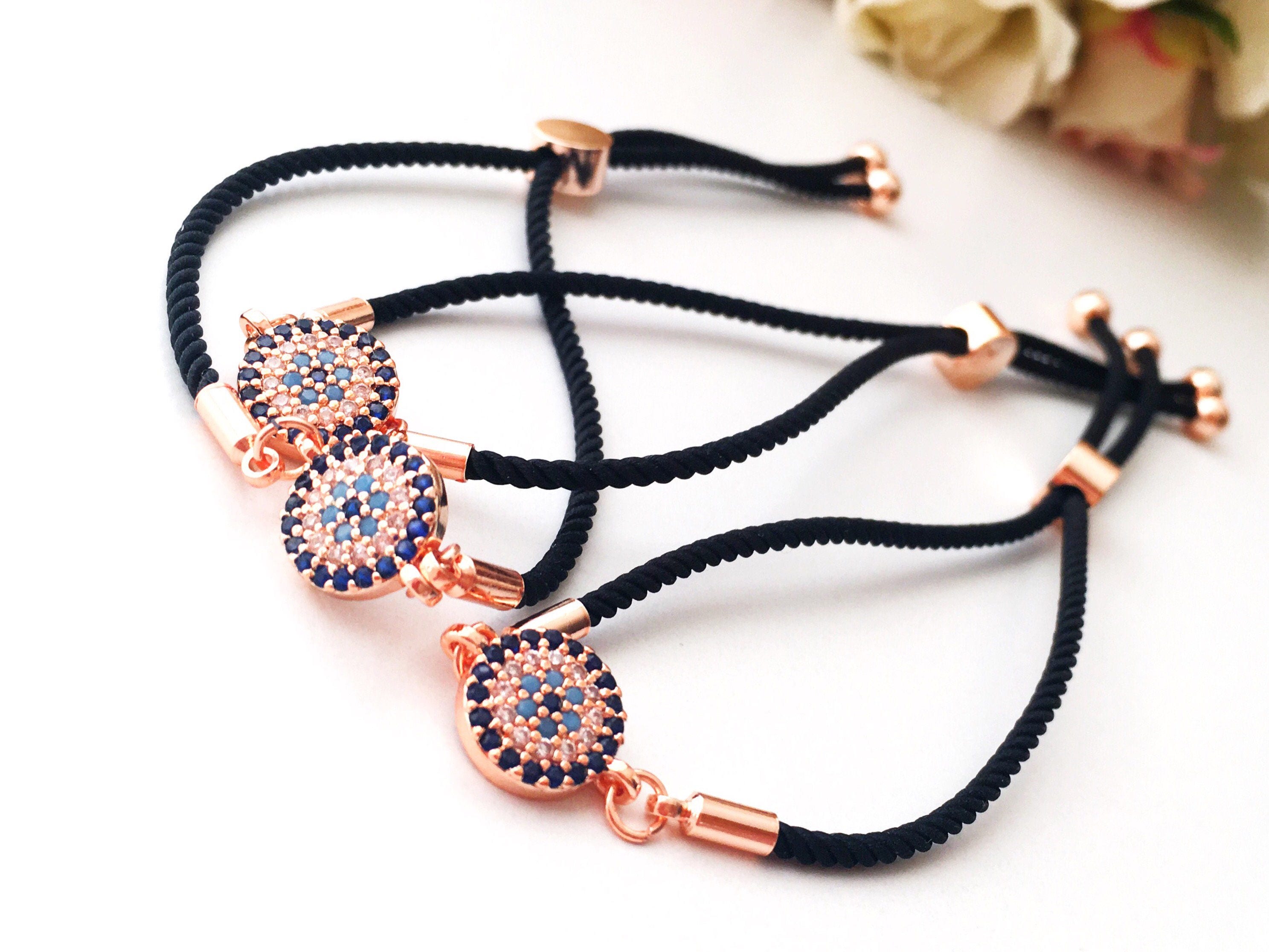 Minimal Evil Eye Bracelet Black String Evil Eye Bracelet Etsy