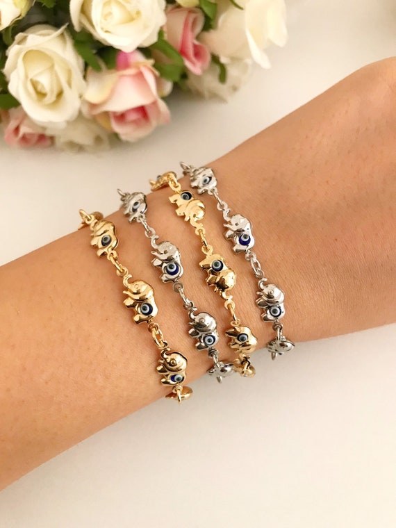 Evil Eye Bracelet Elephant Charm Bracelet Gold Silver Chain