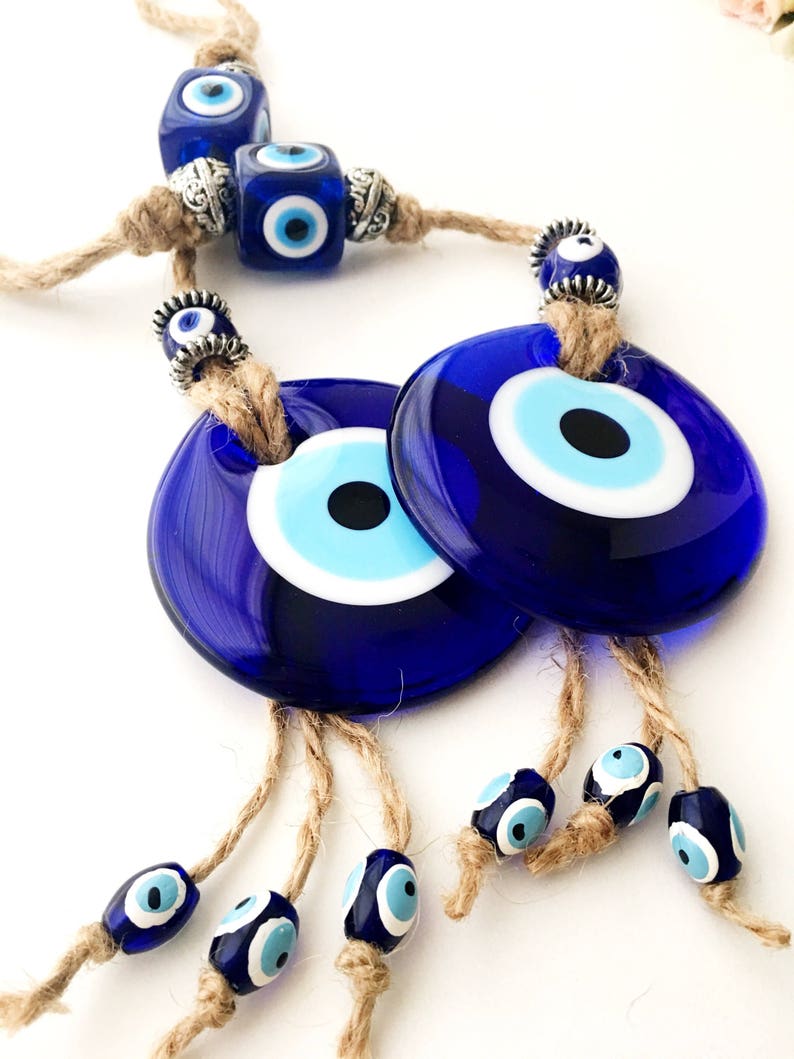 Evil eye home decor, evil eye wall hanging, turkish evil eye bead, blue glass evil eye beads, large evil eye wall hanging, macrame decor image 10