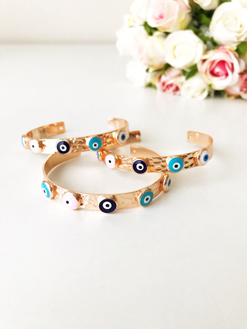 Evil Eye Bracelet Rose Gold Bracelet Bangle Bracelet Etsy