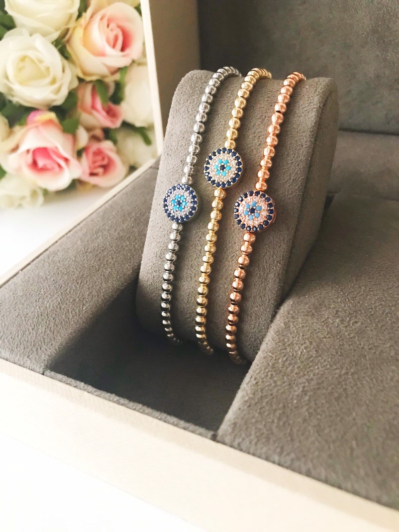 Evil eye bracelet silver rose gold evil eye bracelet beaded Etsy