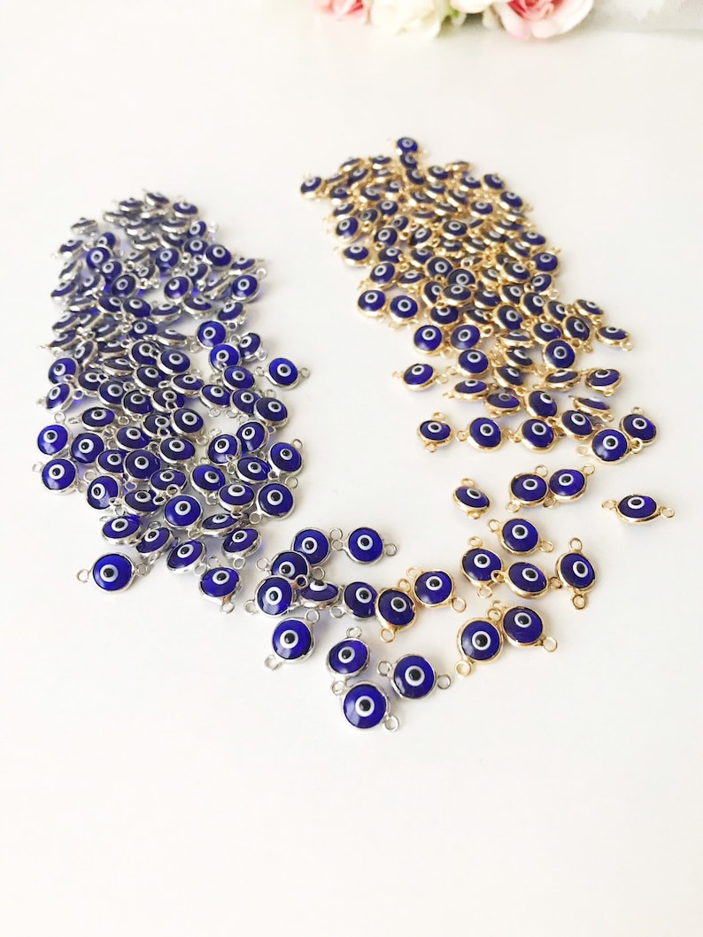 Mini Glass Evil Eye Beads, Blue Evil Eye Charm, Connectors for Unique Jewelry Making, Glass Beads for Bracelets and Necklaces, Good Luck bild 5