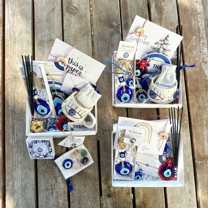Christmas Gift Box Evil Eye, Greek Evil Eye Bead Jewelry, Gift Basket for Men Women, Self Care Package, House Protection, Spiritual Gift Box image 9