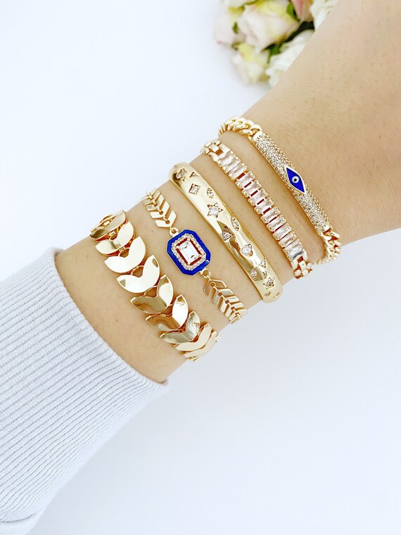 Gold Evil Eye Bracelet Crystal CZ Bracelet Gold Chain Bracelet