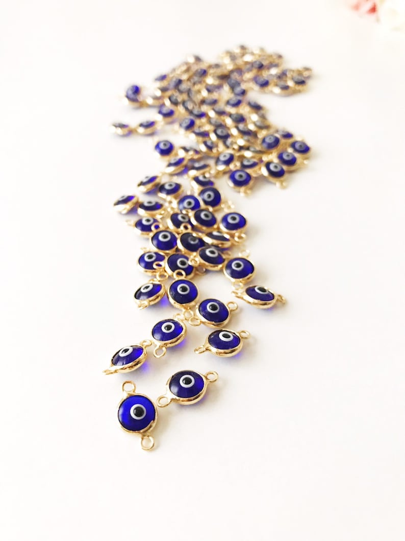Mini Glass Evil Eye Beads, Blue Evil Eye Charm, Connectors for Unique Jewelry Making, Glass Beads for Bracelets and Necklaces, Good Luck bild 8