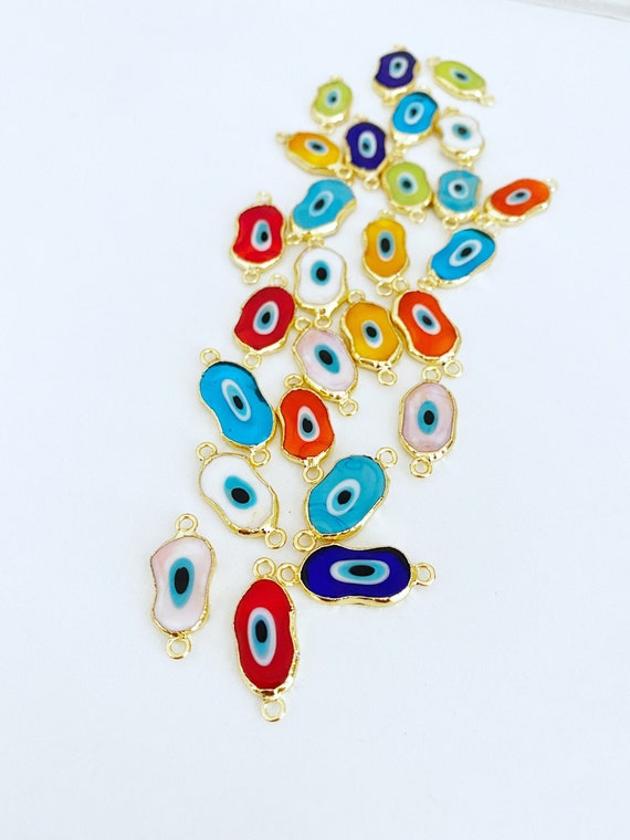 Handmade Evil Eye Murano Bead 22K Gold Plating, Abstract Evil Eye Connectors for Stylish Jewelry Making, Evil Eye Jewelry Supply Bracelet