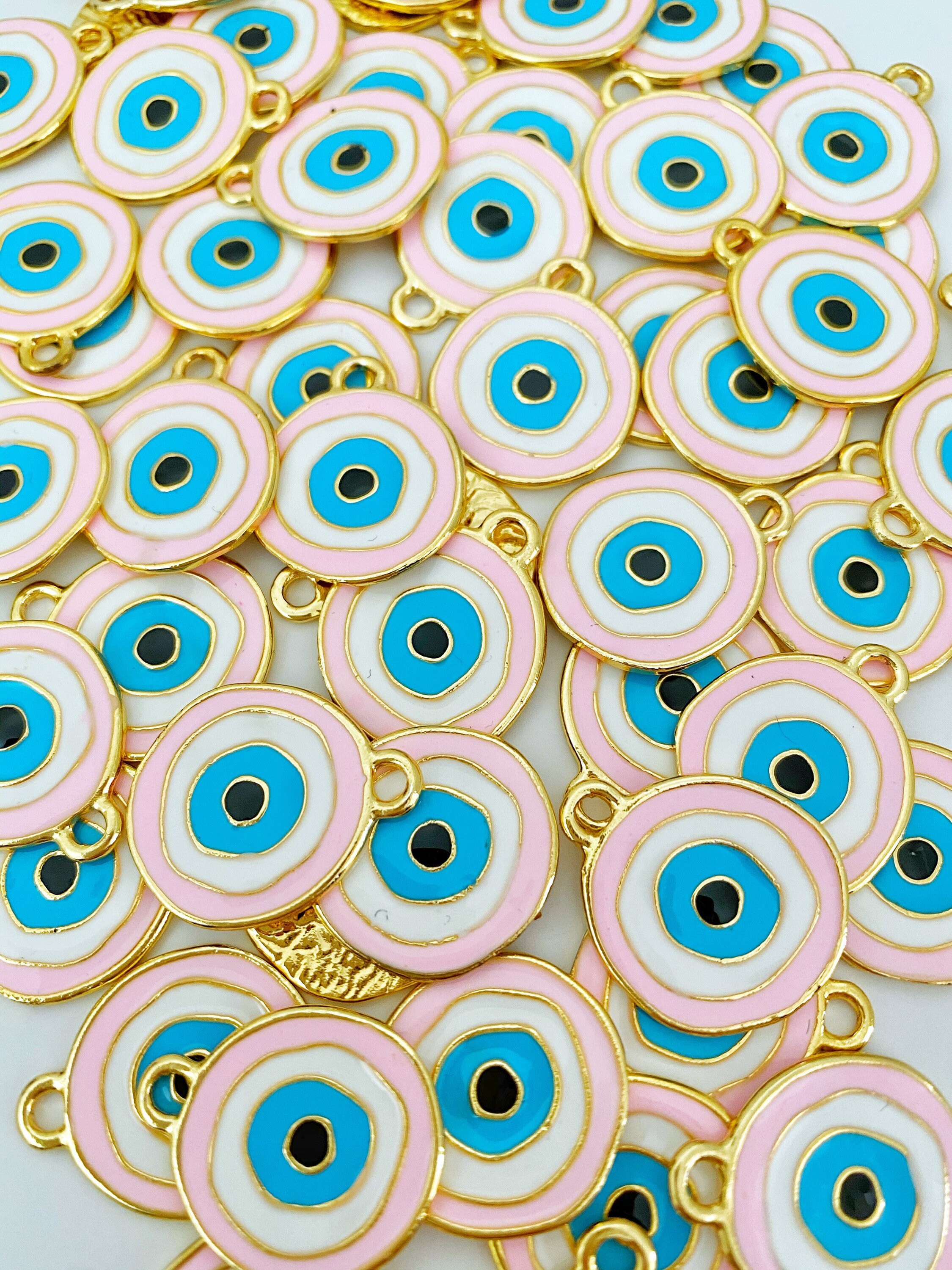 Pink Evil Eye Charm Gold Plated Evil Eye Bead Brass Evil Eye Etsy