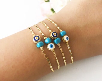 Evil eye bracelet gold, evil eye jewelry, gold chain bracelet, evil eye charm, blue evil eye bead, greek bracelet, turquoise murano beads