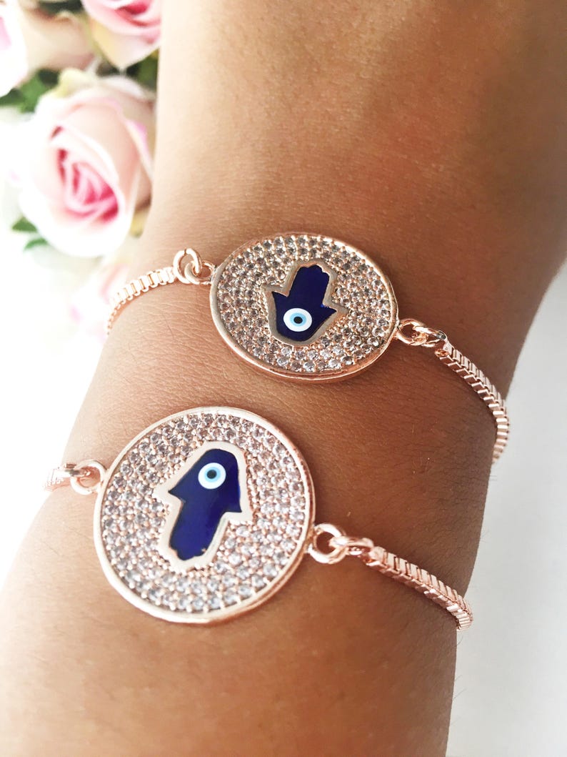 Evil Eye Bracelet Hamsa Bracelet Hamsa Disc Bracelet Etsy