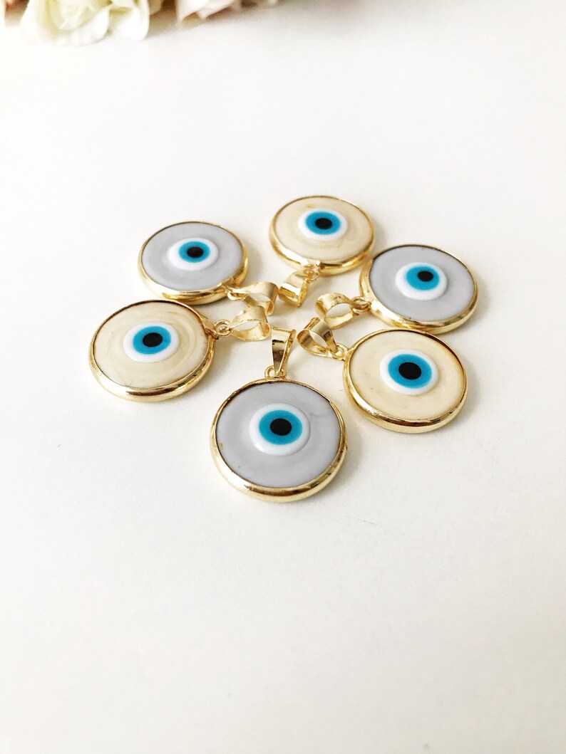 Evil eye beads 5 pcs, murano glass beads, evil eye charm for necklace, glass evil eye charms, evil eye necklace, ojoturco charms, maldeojo image 2