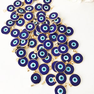 Blue evil eye bead, bulk, murano glass beads, evil eye pendant, evil eye charm, gold evil eye charm, 24K gold frame, malocchio, gold pendant image 6