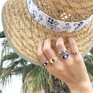 Blue Evil Eye Ring, Gold Adjustable Ring, Delicate Ring Gifts for Women Girls, Greek Ring image 6