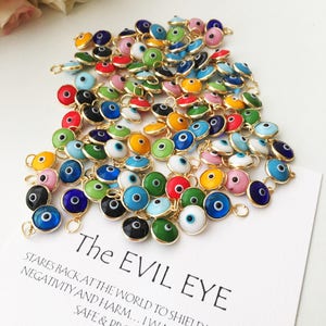 Gold Evil eye charm, 25 pcs, Evil eye beads for connectors, evil eye connectors, evil eye pendant, glass evil eye charm, diy jewelry supply image 2