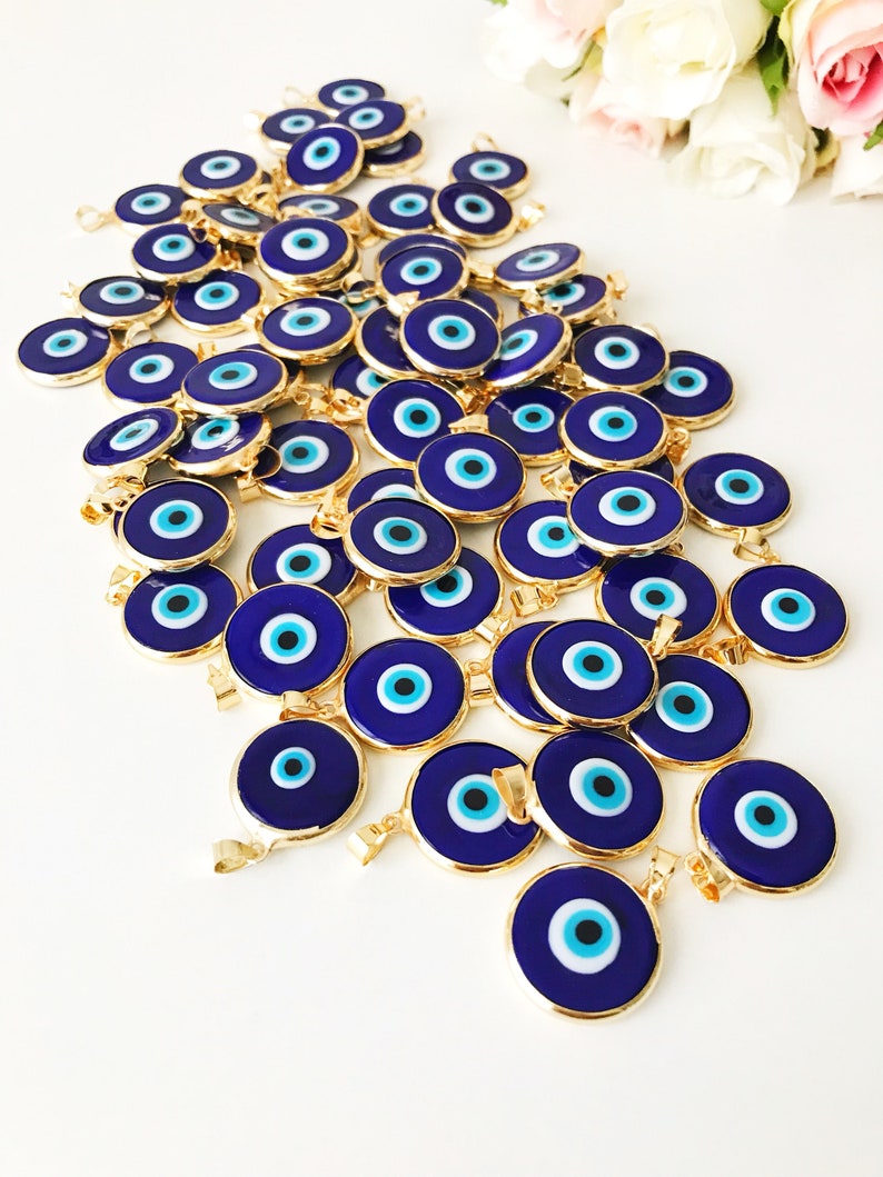 Blue evil eye bead, bulk, murano glass beads, evil eye pendant, evil eye charm, gold evil eye charm, 24K gold frame, malocchio, gold pendant Bild 5