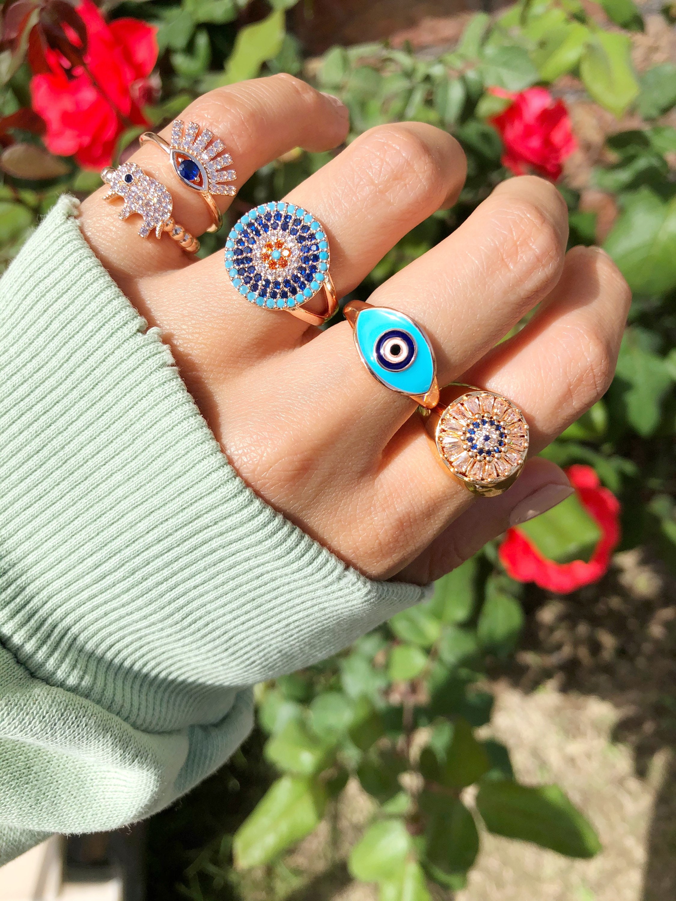 Buy Evil Eye Ring, Evil Eye Ring Rose Gold, Protective Ring, All Seeing Eye  Ring, Rose Gold Wrap Ring, Dainty Circle Ring, Turkish Jewelry Online in  India - Etsy