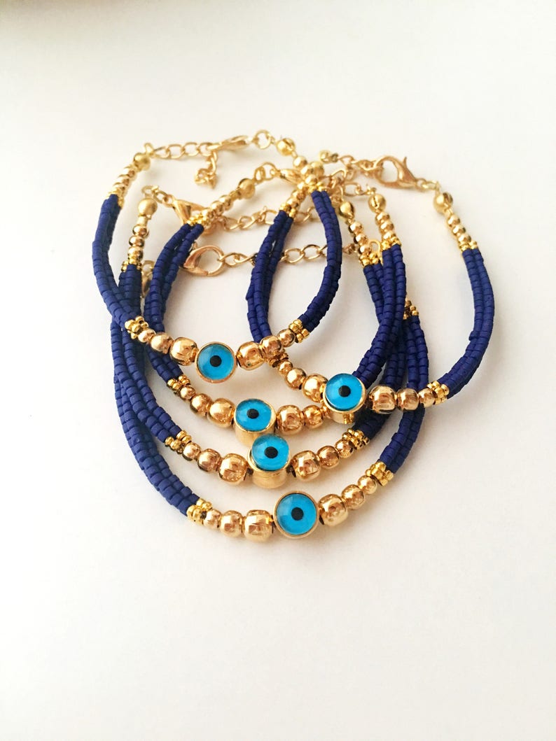 Blue Evil Eye Bracelet Seed Beads Bracelet Evil Eye Charm | Etsy