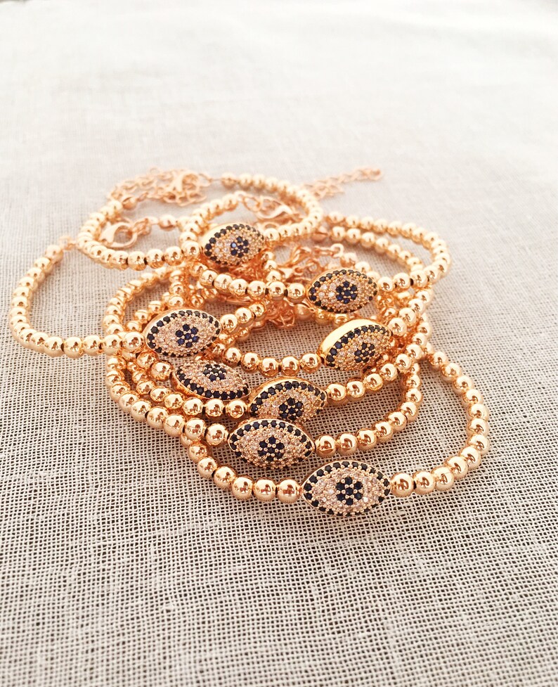 Evil Eye Bracelet Rose Gold Bracelet Evil Eye Beaded Etsy
