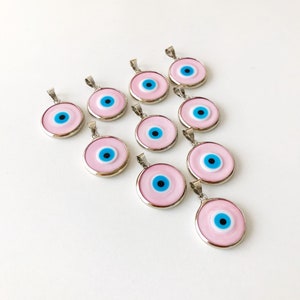 Evil eye bead, pink evil eye bead, murano bead, glass evil eye bead, pink evil eye pendant, gold silver charm, evil eye necklace charm image 7