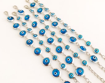 Evil eye bracelet, link chain evil eye bracelet, blue evil eye beads, silver chain bracelet, turquoise evil eye bracelet, greek jewelry